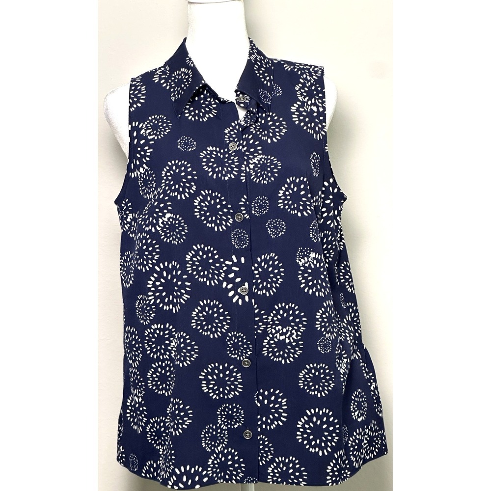 Cabi Women's Sleeveless Navy and White Blouse Top Size (M)